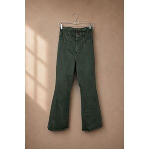 Free People Sz 32 Jayde Flare Leg Jeans Dark Green High Rise Bell Bottom